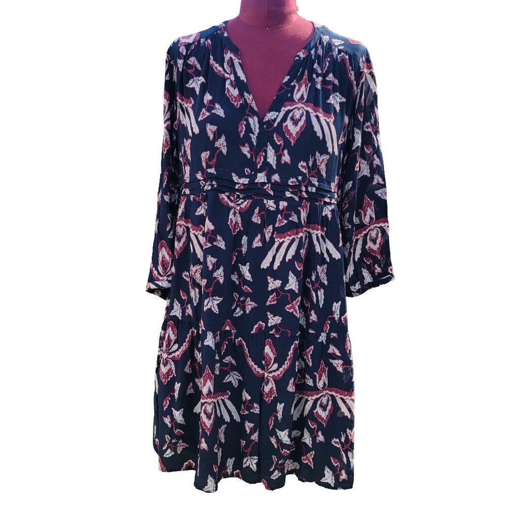 Ba&sh Bleunuit Babydoll Dress Navy Leaf Print Empire Waist US 2 Boho